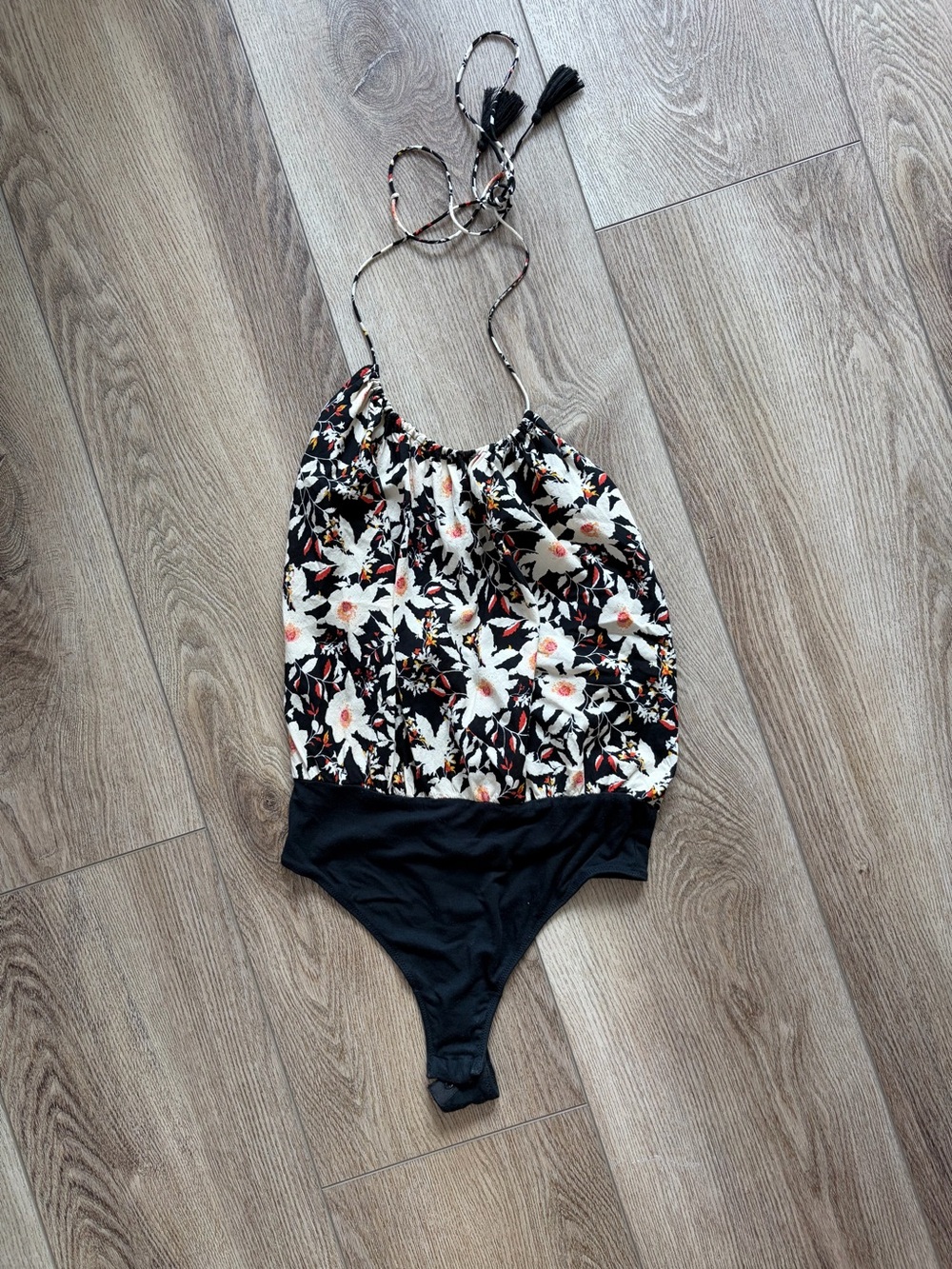 Free People Black Floral Halter One-Piece